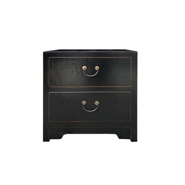 Oriental Black Lacquer 2 Drawers End Table Nightstand Cabinet cs7595E 