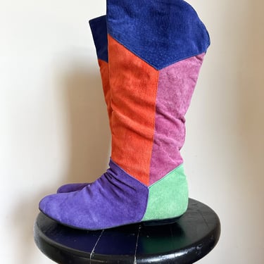 Vintage 1980s Color Block Suede Knee High Boots / size 7 