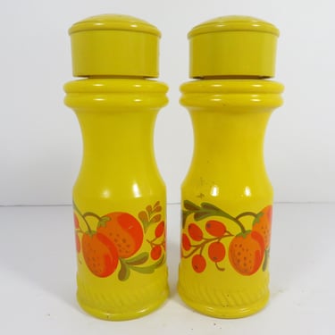 Vintage Avon Mod Yellow Salt and Pepper Shakers - Pennsylvania Dutch Moonwind Cologne Yellow Orange Flowers Salt and Pepper Shakers 