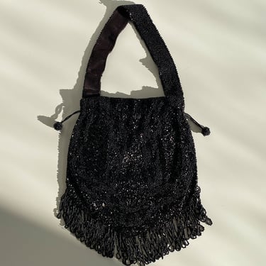 Black Beaded Fringe Mini Bag