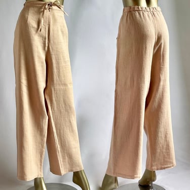 High Waist Linen Flat Front Trouser 1980's XL 