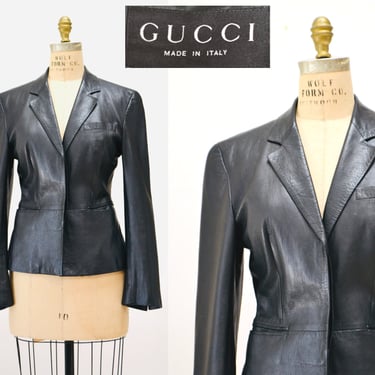 90s Black Leather Jacket Blazer Gucci Small Medium 44 // Vintage Womens Black Leather Jacket Leather Blazer medium Gucci Made in Italy 