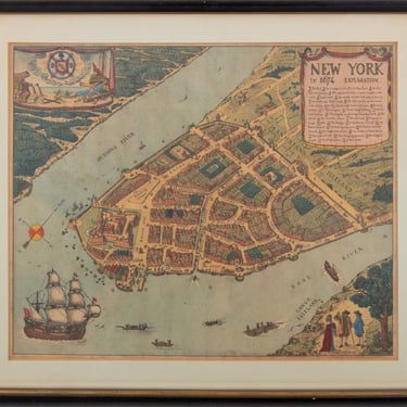 American School Map of 1674 New York Lithograph