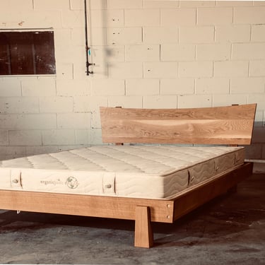 Solid Hardwood Platform Bed, Multiple Woods and Sizes, High Curved Headboard 