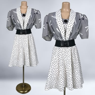 VINTAGE 80s Black & White Polka Dot Dress and Jacket Set Size 18 by Tradition | 1980s Pin-Up Sundress Plus Size Volup | VFG 