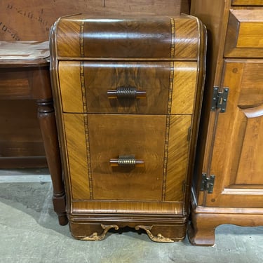 Vintage Art Deco Side Table with Waterfall Edge and Bakelite Pulls