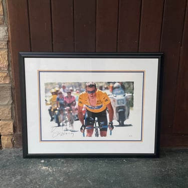 Lance Armstrong Bicycle Racer Large Autographed Photo Giclee Poster Vintage Climbing Cycle Alpe D'huez 