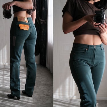 Vintage 90s LEVIS Deep Green Wash 501 High Waisted Jeans Unworn New w/ Tags | Size 29x34 | DEADSTOCK | 1990s Levis Unisex Denim 