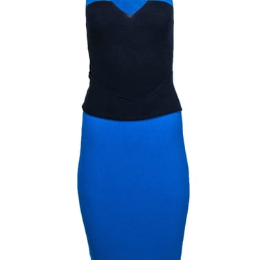 Pinko - Blue Colorblocked Rib Knit Sleeveless Dress Sz M