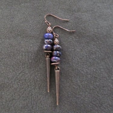 Unique spike and purple stone earrings copper 