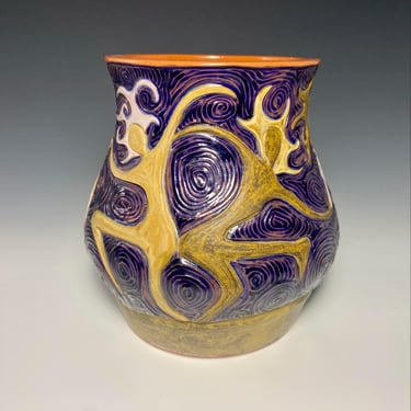 Expressive Art - Purple Ceramic Pottery Vase- Art Pottery Studio- Signed 