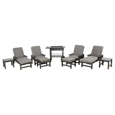 Set of Nine Weatherend Lacquered Teak Garden Furniture Suite