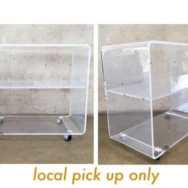 Vintage 1970s AKKO Clear Lucite Waterfall Rolling Bar Cart - Local LA Long Beach Pick Up 