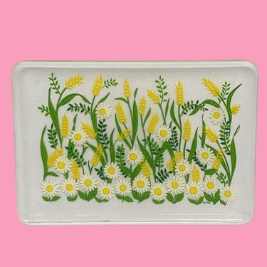 Vintage Stotter Tray 1970s Retro Size 18x13 Bohemian + Clear Plastic + Daisy Flower Print + Rectangular + Serving + Kitchen or Barware + 