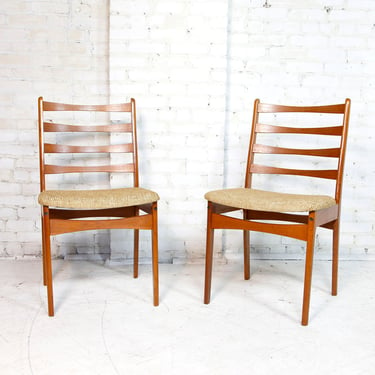 Pair of vintage mcm teak ladder tall back dining chairs | Free delivery in NYC and Hudson Valley areas 