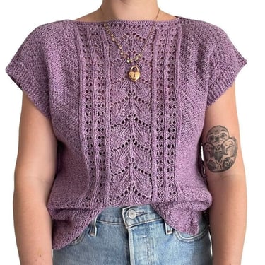NWT Womens Hand Knit Lavender Purple Sheer Alpaca Lace Short Sleeve Tee Sz M 