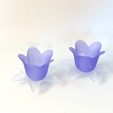 Vintage 80s Pair of Purple + White 2pc Candleholders from Partylite 