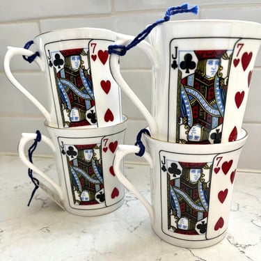 Set Of 4 Queen’s Fine Bone China Playing Cards Gambling Mugs Made in England Crawford Brand Co Ltd by LeChalet
