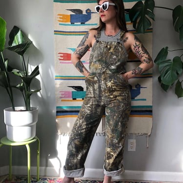 Vintage 90's CAMO green and brown overalls / 1990's BERNE slim fit overalls / Denim / size XS-Small Petite by Ru