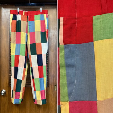 Vintage 1960’s Patchwork Mod Flat Front Pants Krazy Trousers, 60’s Patchwork Pants, 60’s Ivy League, 60’s Era Style, Vintage Clothing 