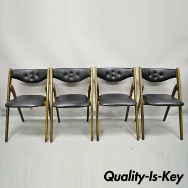 Mid Century Modern Stakmore Black Folding Chairs Card Dining Chair - Set of 4