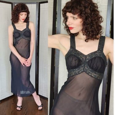 Vintage 30s Black Slip Dress Nightgown Negligee Best & Co 