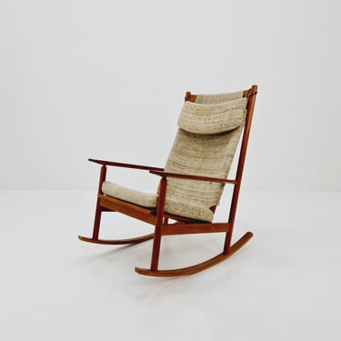 Mid century Scandinavian solid teak rocking chair by Hans Olsen for Juul Kristensen, 1960s 