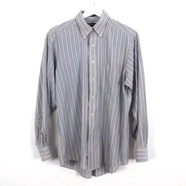 vintage RALPH Lauren OXFORD striped 1990s 2000s CRISP button down blue white beige shirt -- Size Medium - Free shipping U.S.A 