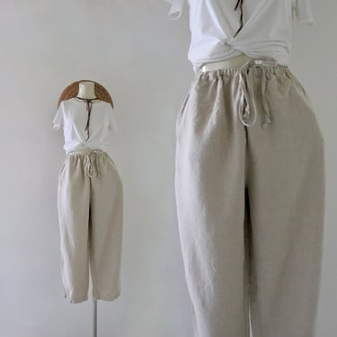 draw string linen crop trousers - l 