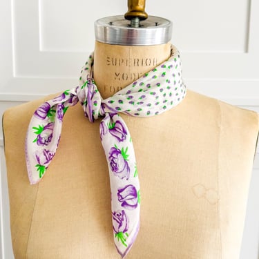 Vintage Silk Scarf Diane Von Furstenberg Purple Floral Neckerchief Scarf Hair Tie for Handbag Scarf  for Neck Fashion Scarf Rose Print 