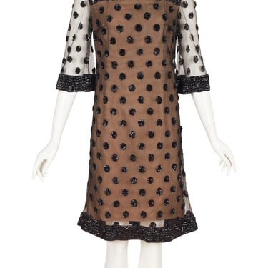 Lily Simon 1960s Vintage Polka Dot Sequin Black Net Party Shift Dress Sz M 