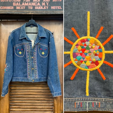 Vintage 1960’s Hippie Embroidery Denim Jacket, 60’s Hippie Denim Jacket, Vintage Embroidery, Vintage Workwear, Vintage Clothing 
