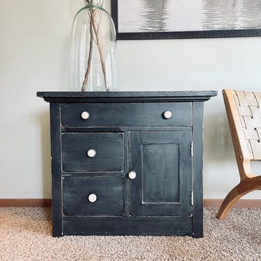Small Black Cupboard | Small Black Painted Cabinet | Distressed Black Table | Storage | Office | Bedroom | End Table | Kitchen | Farmhouse 