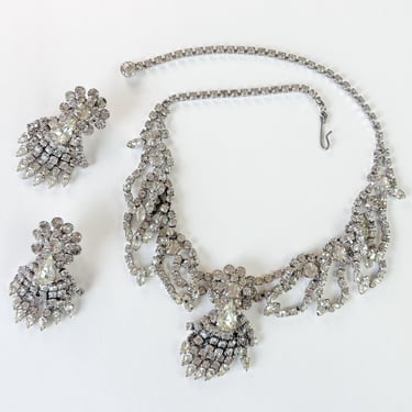 1950s Rhinestone Necklace Set | 50s Rhinestone Necklace & Earring Set | Old Hollywood 