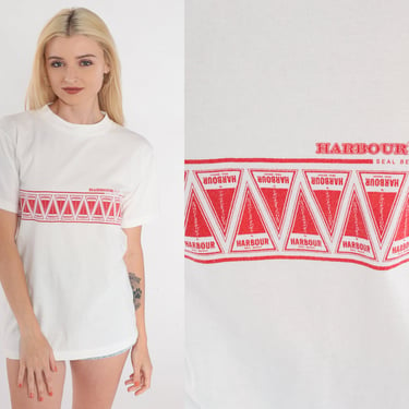 Harbor Surfboards Shirt 90s Surfing T-Shirt Seal Beach Surf Shop Graphic Tee California Surfer TShirt Retro White Red Vintage 1990s Small S 