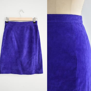1980s Royal Blue Suede Pencil Skirt 