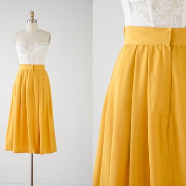 mustard yellow skirt | 80s 90s vintage ochre golden yellpw dark academia flowy midi skirt 