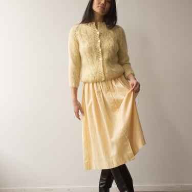 1980s Pastel Yellow Linen-Cotton Middy Skirt 