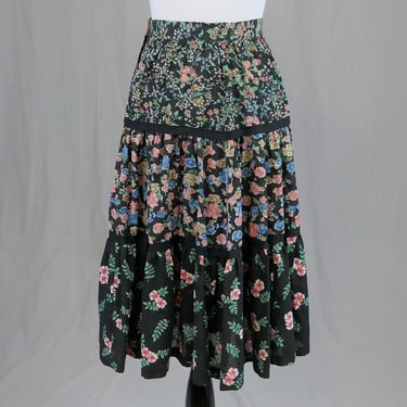 70s Black Floral Skirt - 24