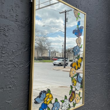 Floral With Butterflies Stained Glass Mirror