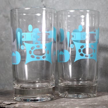 Set of 2 Mid-Century Tumblers | Atomic Blue Heaven, Royal China Drinking Glasses | Mid-Century circa 1960s | 8 Oz Glasses | Bixley Shop 