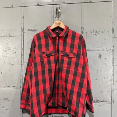 90s size Large Marthé Girbaud francois Buffalo plaid zip up flannel two pocket shirt 