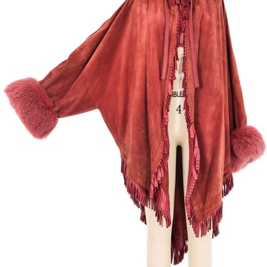 Christian Dior Fur Trimmed Suede Cape Jacket