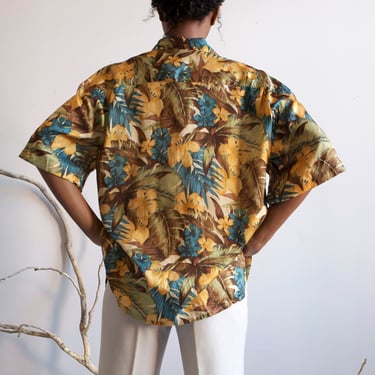 vintage silk Hawaiian yellow saffron floral shirt / sz L 