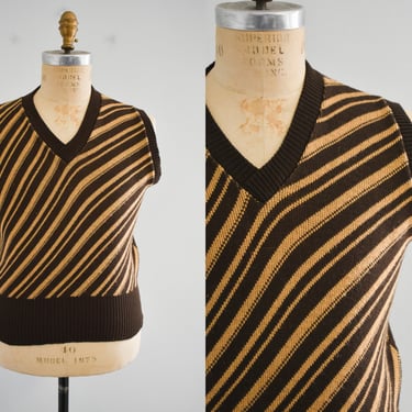 1970s Brown and Camel Striped Sweater Vest 