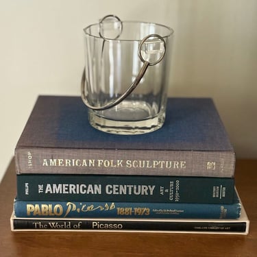 VINTAGE ITALIAN CRYSTAL ICE BUCKET WITH NICKLE HANDLE | 6.5&quot; W X 5.5&quot; H X 5&quot; D