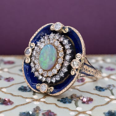 Portuguese Cobalt Blue Enamel &amp; Opal Ring