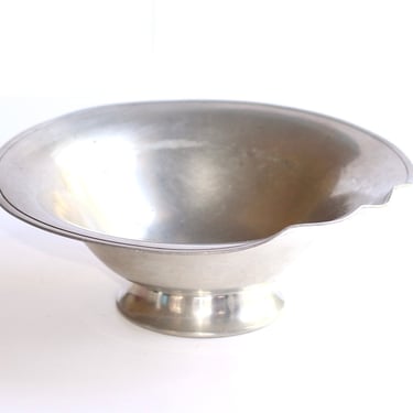 CSCO Pewter Pedestal Bowl Post Modern Wavy Lip Metal Work Serving Dish - Coffee Table Bowl 