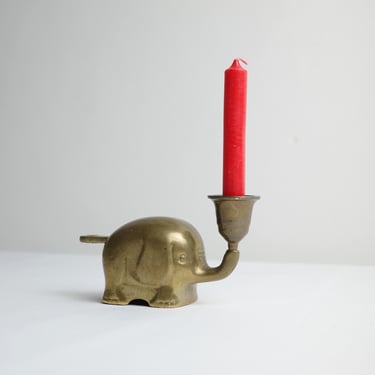 Vintage Brass Elephant Candle Holder – Stackable, Modular Design – Boho Home Decor – Single Taper Candle Holder 