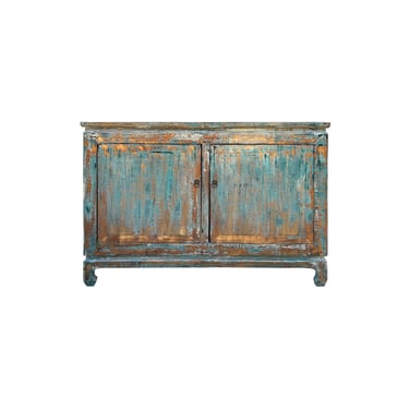 Distressed Rustic Teal Blue 2 Doors Credenza Sideboard Console Cabinet ws4425E 